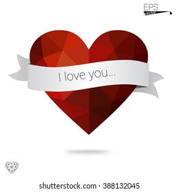 red heart isolated on white background. Geometric rumpled triangular low poly origami style gradient graphic illustration. Vector polygonal design for your business.