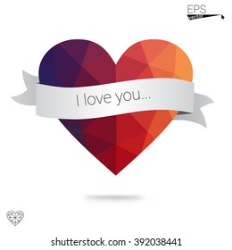 red heart isolated on white background. Geometric rumpled triangular low poly origami style gradient graphic illustration. Vector polygonal design for your business.