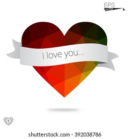 red heart isolated on white background. Geometric rumpled triangular low poly origami style gradient graphic illustration. Vector polygonal design for your business.