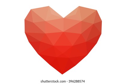 Red heart isolated on white background. Geometric rumpled triangular low poly origami style gradient graphic illustration. Vector polygonal design for your business.