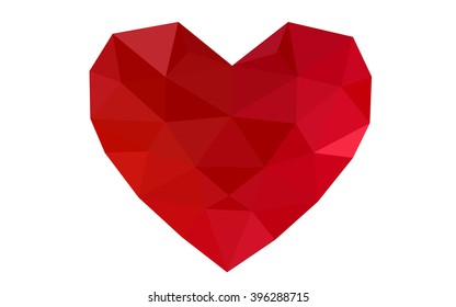 Red heart isolated on white background. Geometric rumpled triangular low poly origami style gradient graphic illustration. Vector polygonal design for your business.