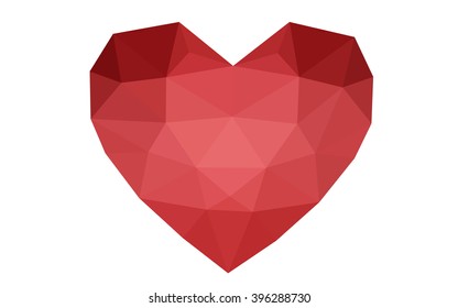 Red heart isolated on white background. Geometric rumpled triangular low poly origami style gradient graphic illustration. Vector polygonal design for your business.