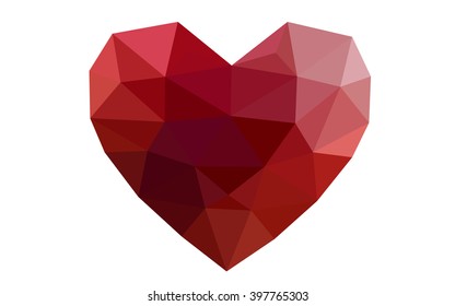 Red heart isolated on white background. Geometric rumpled triangular low poly origami style gradient graphic illustration. Vector polygonal design for your business.