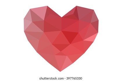 Red heart isolated on white background. Geometric rumpled triangular low poly origami style gradient graphic illustration. Vector polygonal design for your business.