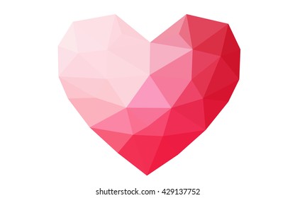 Red heart isolated on white background. Geometric rumpled triangular low poly origami style gradient graphic illustration. Vector polygonal design for your business.