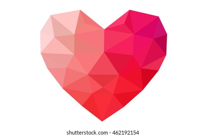 Red heart isolated on white background. Geometric rumpled triangular low poly origami style gradient graphic illustration. Vector polygonal design for your business.