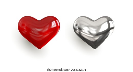 Red heart isolated, vector.Iron shining heart.Valentine's Day . illustration.