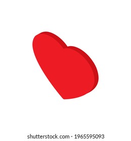 Red heart isometric icon. Cute flat love symbol. Vector isolated on white background