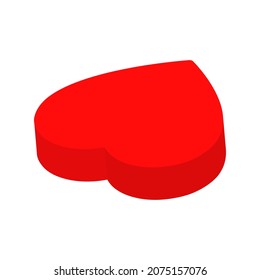 Red heart isometric icon. Cute flat love gift box. Vector isolated on white background