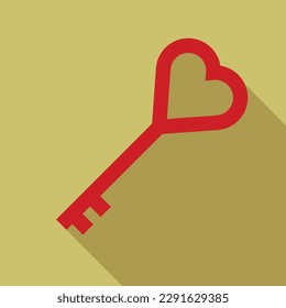 red heart key, heart shaped key, vector illustration 