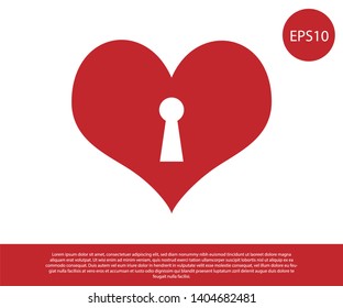 Red Heart with keyhole icon isolated on white background. Locked Heart. Love symbol and keyhole sign. Vector Illustration