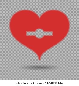 Red heart with keyhole and shadow on isolated background. Vector design element for Valentine's day, postcards.