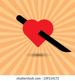 Red heart and knife icon showing love of food- vector graphic. The illustration represents signs and symbols for hotels, restaurants, food blogs, websites, etc