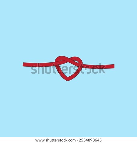 Red Heart Knot vector illustration isolated on blue background. Couple, valentine concept