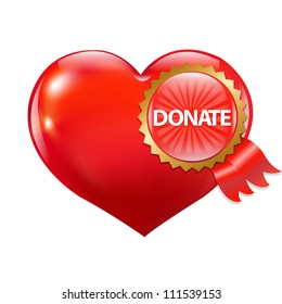 Red Heart With Label Donate, Vector Illustration
