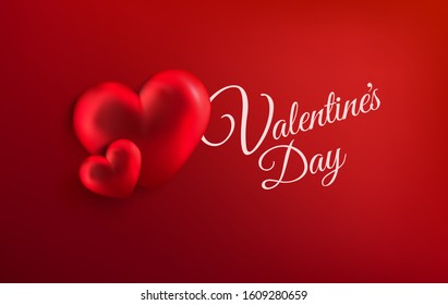 Red heart, lettering. Vector 3d illustration horizontal. Love, romantic symbol. Realistic decoration element wedding, festive card design, banner, poster,  template placard, presentation. EPS10