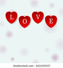 Red heart with letters isolated from light background. Valentine Tag for Heart Sale Poster Design Vector. Valentine's Day Concept.