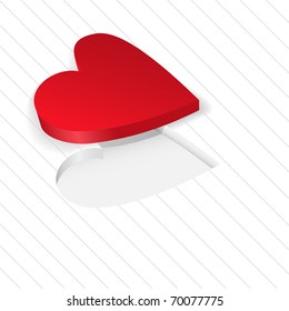 red heart lies on a white background diagonal stripes