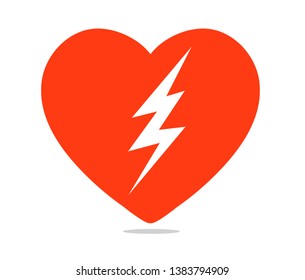 Red heart lightning icon vector love valentine design