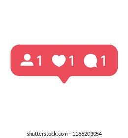 Red Heart like, new message bubble, friend request quantity number notifications icons templates. Social network app icons.