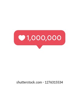 Red Heart like, new message bubble, quantity number notifications icons templates. Social network app icons.