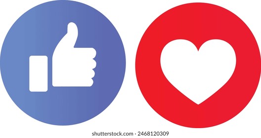 Red Heart and Like symbol, Thumb up and heart icon, Love icon, Blue like buttons, social media Empathetic Emoji