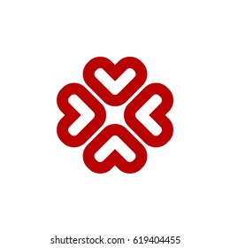 Red Heart Line Flower Logo Template Illustration Design. Vector EPS 10.