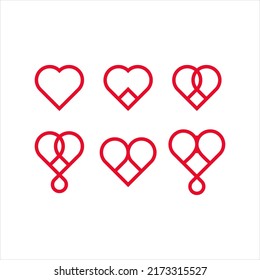 Red heart line icons logo set vector illustration