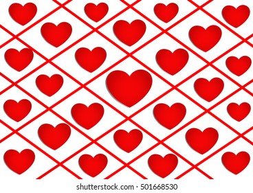 red heart with red line on white background, vector, illustration, copy space for text, valentine day, cover paper, landscape, paper cut and origami style