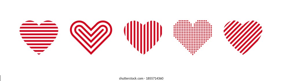 Red heart linear icons. Vector isolated set of line heart set. Love symbol elements. Stock vector. EPS 10