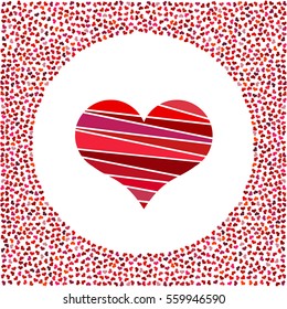 Red heart and little hearts around. Valentines Day background with many hearts on a white background. Symbol of Love Element for wedding Template.

