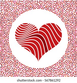 Red heart and little hearts around. Valentines Day background with many hearts on a white background. Symbol of Love Element for wedding Template.
