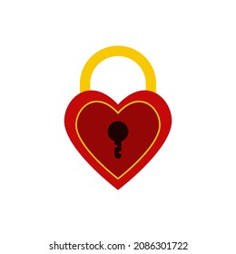 Red heart lock icon. Keyhole. Flat design vector illustration isolated on white background.