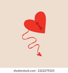 Red heart with lock. Illustration in a modern childish hand-drawn style