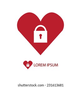 Red heart with lock as logo with copyspace in grey colors