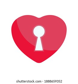 Red heart lock simple vector sign. Isolated on white backround.