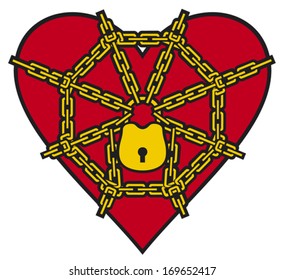 red heart locked with chain 