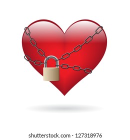 red heart locked with chain isolated on white