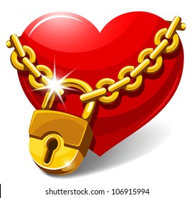 Red heart locked with chain. Love concept. Vector illustration.