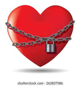 Red heart locked with chain. Vector illustration