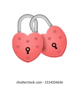 Red heart locks with keyholes chained together as symbol of forever love, Vector EPS 10 format