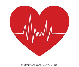 red heart for logo cardiogram line icon doodle hand drawn. Outline drawing pulse. Vector illustration