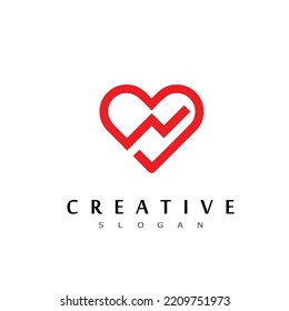 Diseño del logotipo del corazón rojo, icono de amor abstracto, aislado en fondo blanco