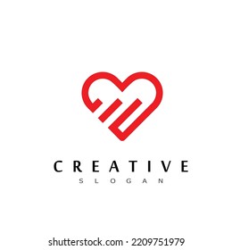 Red heart logo design, abstract love icon, isolated on white background
