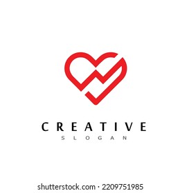 Red heart logo design, abstract love icon, isolated on white background