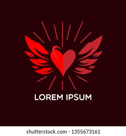 red heart logo icon, sign or symbol with wings
