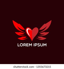 red heart logo icon, sign or symbol with wings