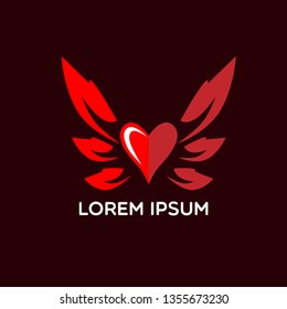 red heart logo icon, sign or symbol with wings