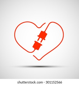 Red heart logo. Plug within the heart. Vector Image Stock.