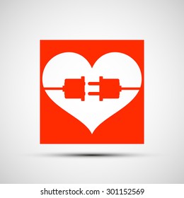Red heart logo. Plug within the heart. Vector Image Stock.